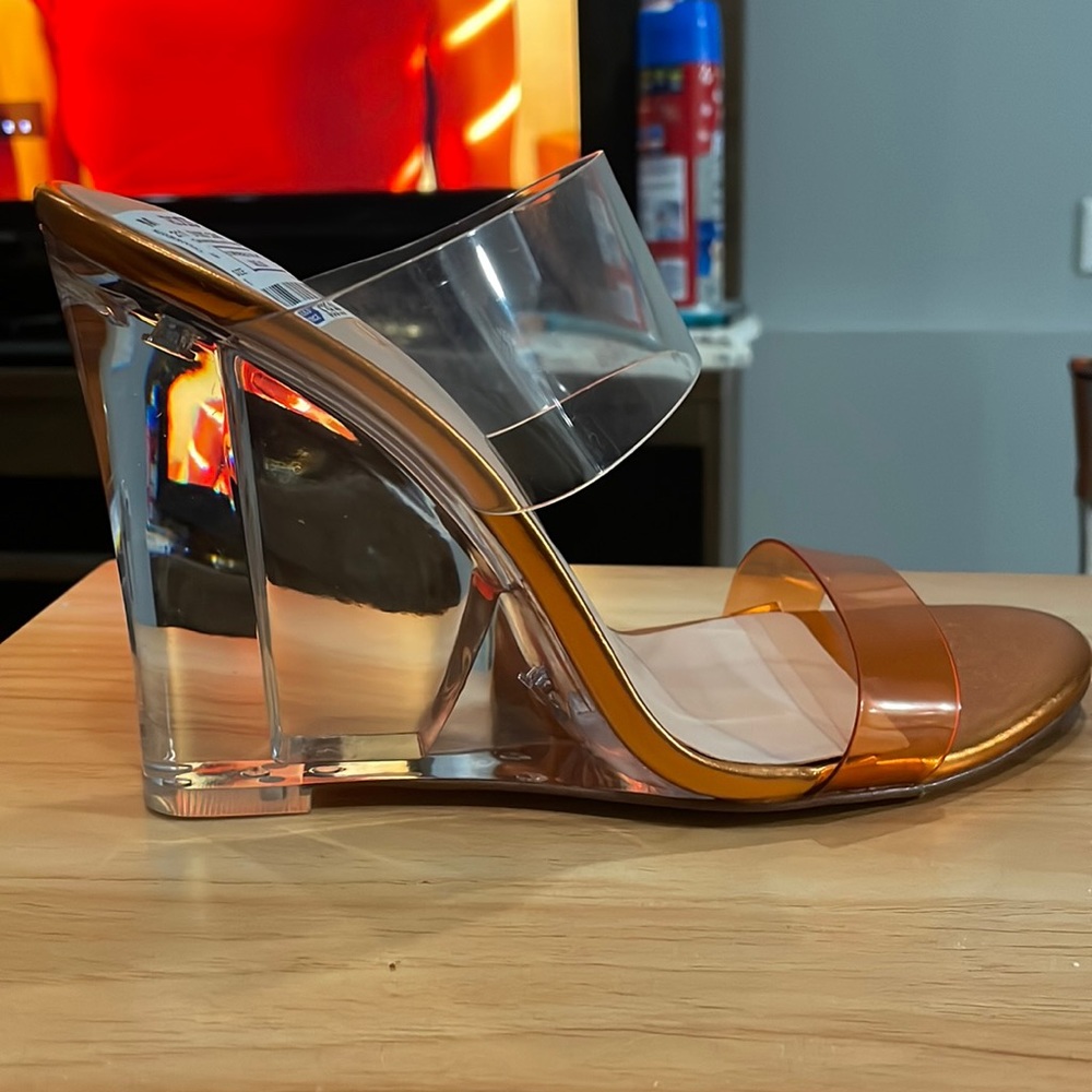 Aldo Orange Lucite Wedge Sandal Sz 8 NWT
